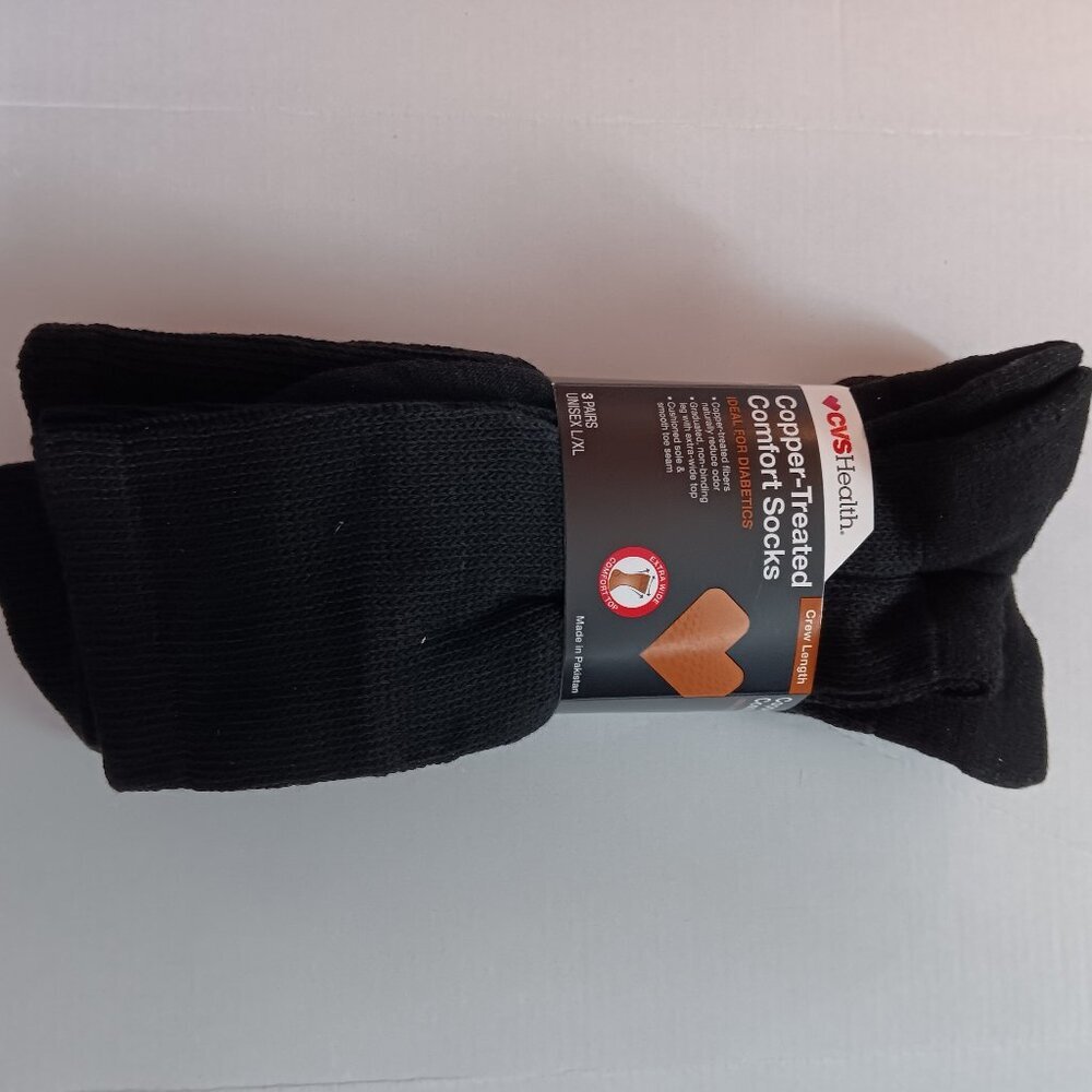 Copper Treated 3 pack black large extra large comfort socks NEW IN PACKAGE